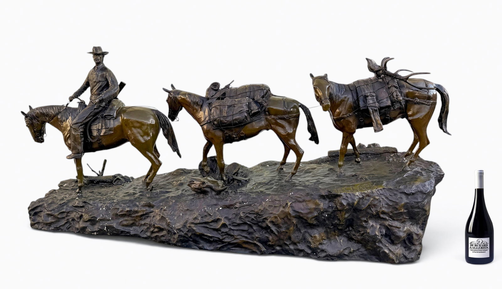 LARGE WAGON TRAIN BRONZE SIGNED R. CLARK (1 of 4)