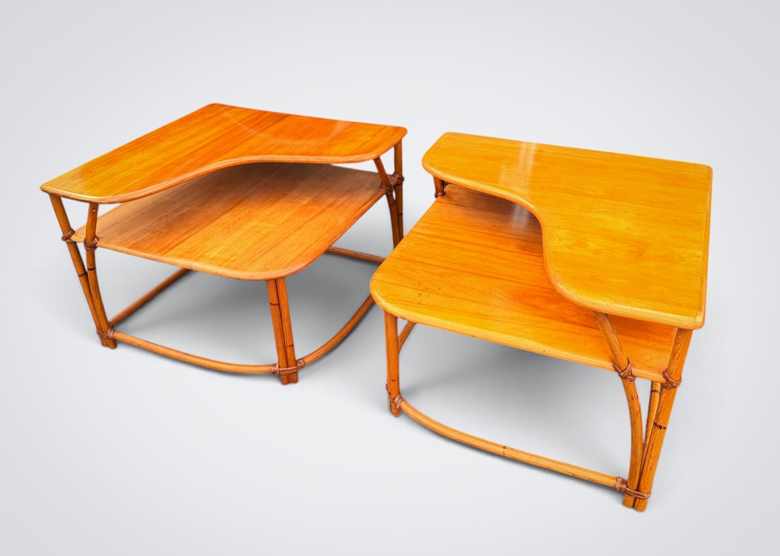 PR. WAKEFIELD RATTAN CORNER TABLES (1 of 3)