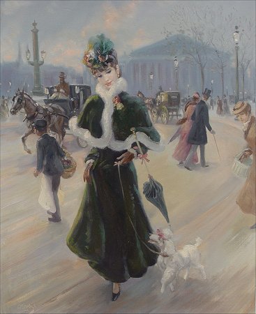 JOHN STREVENS PARISIAN O/C: STREVENS, John, (English, 1902-1990): ''Promenade d'Autres Jours'', O/C, 24'' x 20'', overall with frame 29'' x 25'', signed lower left, signed and titled verso. Est. $2000/3000**