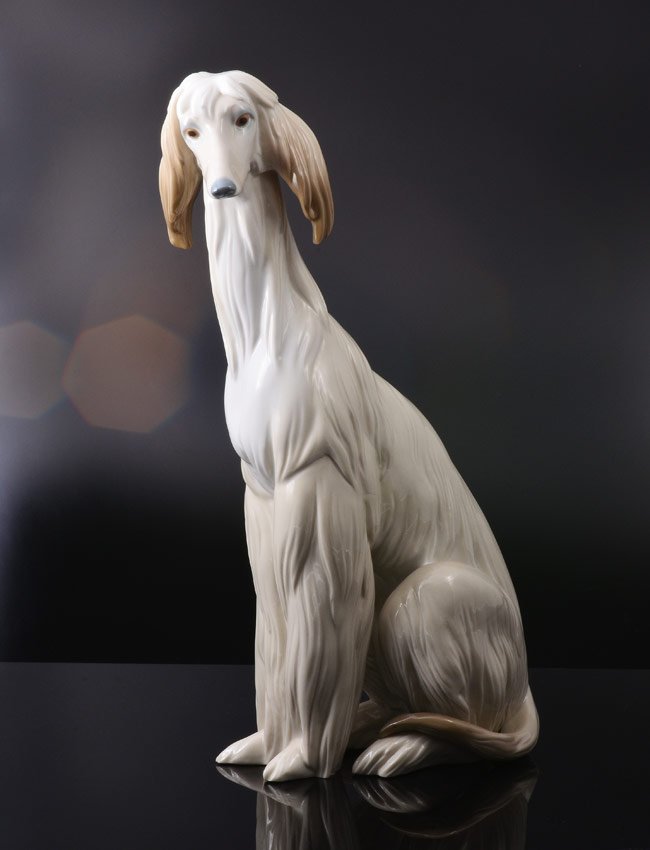 LLADRO DOG AFGHAN HOUND FIGURE 1069: LLADRO PORCELAIN DOG FIGURE: Afghan #1069, Julio Fernandez sculptor, issued 1969 retired 1985, 11.5''h.