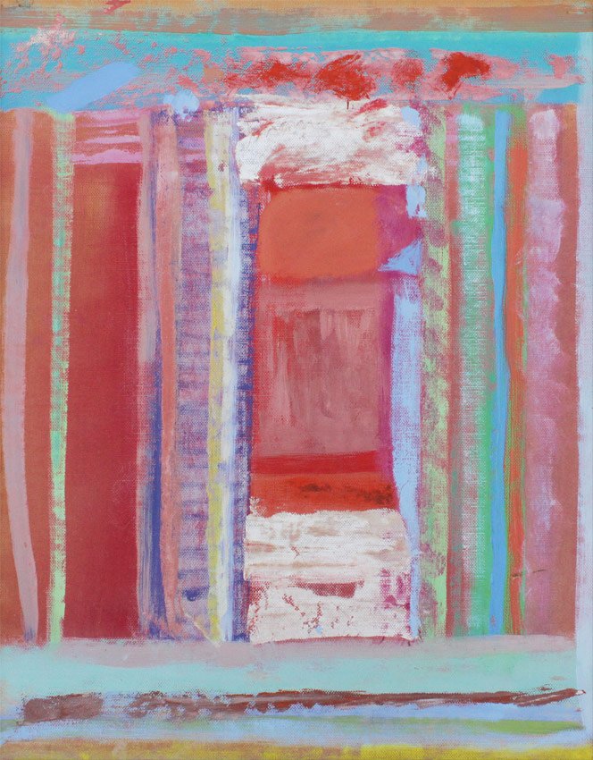 ROBERT NATKIN SMALL ABSTRACT PAINTING: NATKIN, Robert, (American, 1930-2010): Colorful Abstract arrangement of Ethereal Geometric Color Masses with an Oval, Oil/Canvasboard, unsigned, framed in a metal strip molding 9'' x 12''.
