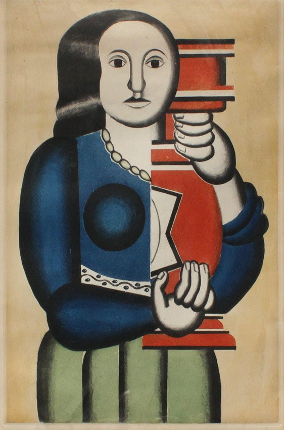 VILLON ''REMME A LA CRUCHE'' COLORED AQUATINT: VILLON, Jacques, (French, 1875-1963): ''Femme a la Cruche'', 1928, Colored Aquatint on Paper, Sight size 19 1/2'' x 13 1/4'', Plate size 18 1/2'' x 12 1/3'',from the edition of 200 published by Bernhe