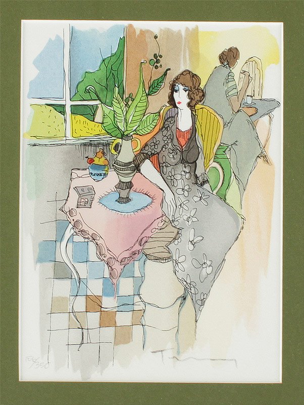 ITZCHAK TARKAY "LUNCHBREAK": TARKAY, Itzchak, (Israeli, 1935-2012): "Lunchbreak", Sight size 7 1/2" x 5 1/2", pencil signed lower right, #'d 156/350 lower left, custom gilded frame 16 1/2" x 13 1/2".