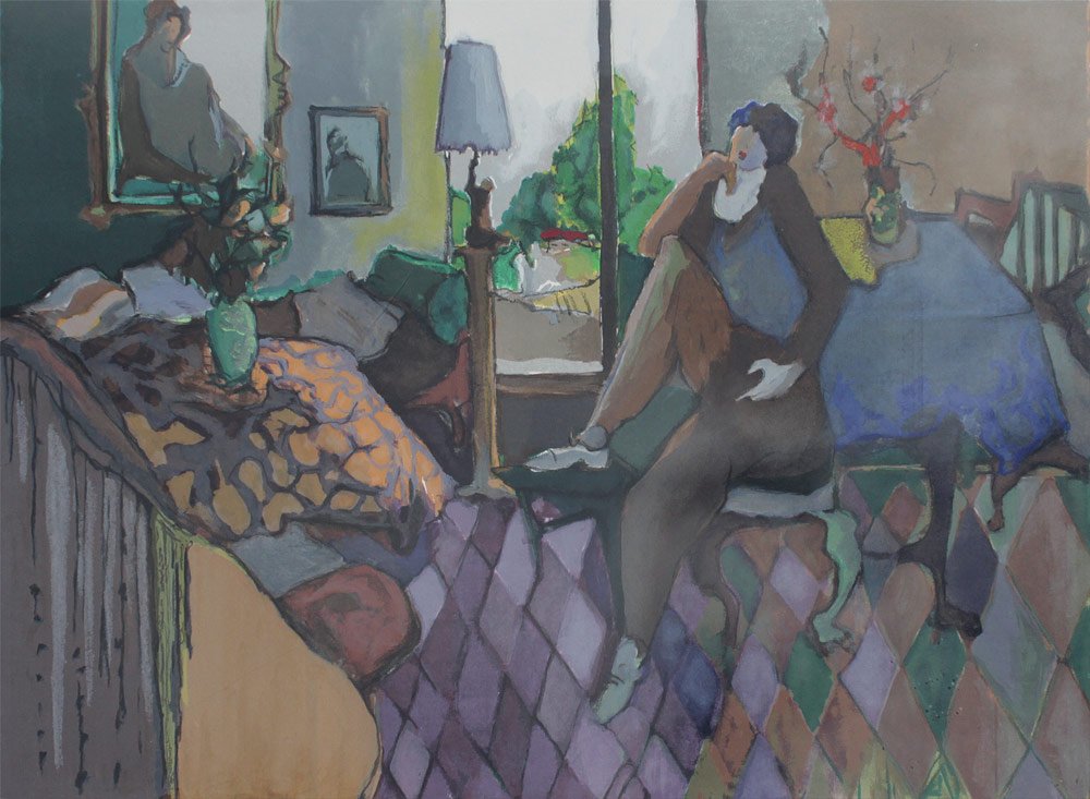 ITZCHAK TARKAY "INTERIOR" ARTIST PROOF LITHOGRAPH: TARKAY, Itzchak, (Israeli, 1935-2012): "Interior", Artist Proof Lithograph, Sight size 25 1/2" x 35 1/2", pencil signed lower right, marked artist proof with blind stamp lower left, custom frame 45 1/
