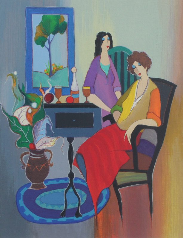 ITZCHAK TARKAY SERIGRAPH "AFTER DINNER RELAXATION": TARKAY, Itzchak, (Israeli, 1935-2012): "After Dinner Relaxation", Serigraph, Sight size 15" x 12", pencil signed lower right, #'d 227/450 lower left, custom frame 26" x 23".
