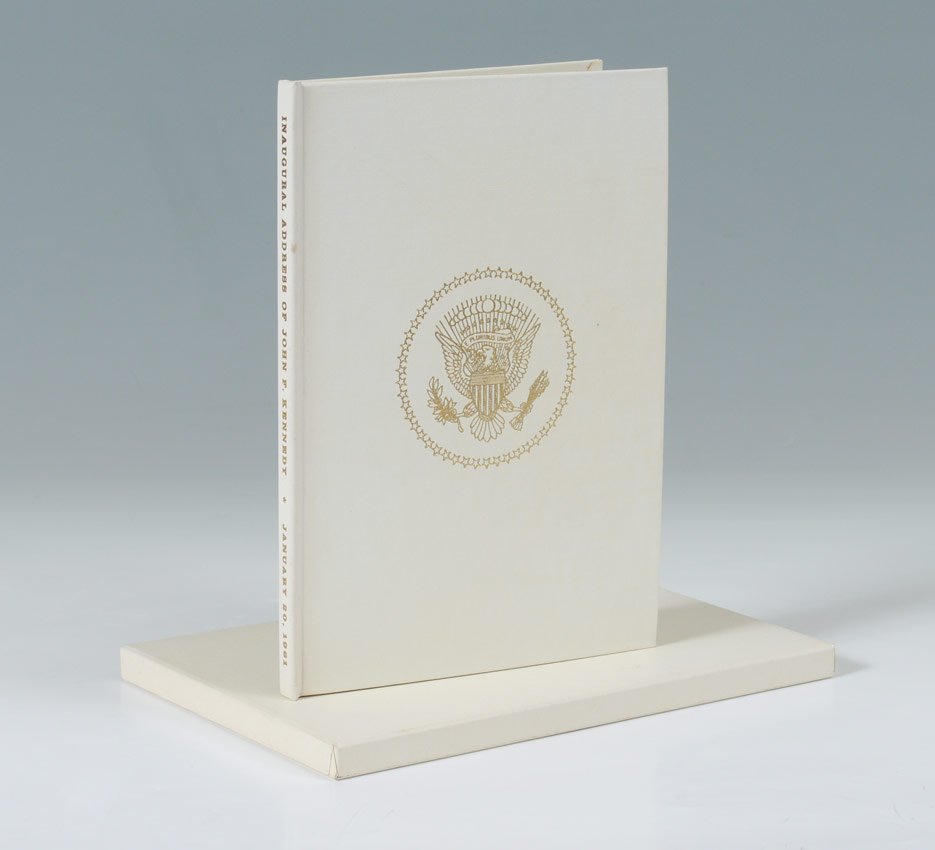 1961 BOUND JOHN F. KENNEDY INAUGURAL ADDRESS: 1961 BOUND JOHN F. KENNEDY INAUGURAL ADDRESS: 1961, Government Printing Office (GMO), white cloth bound copy of the January 20th, 1961 address. In original slipcase with embossed Presidential seal. Me