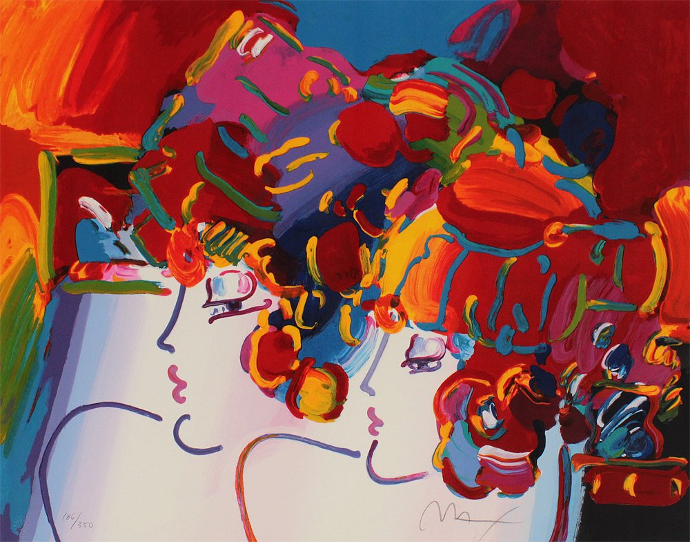 PETER MAX MONDRIAN LADIES: MAX, Peter, (German, 1937- ): ''Mondrian Ladies'', Embellished Lithograph, 19 1/2'' x 26 1/2'', signed lower right, #'d 186/350 lower left, gold frame 34'' x 41''.