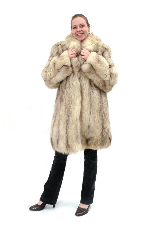 FOX FUR JACKET COAT: PLUSH FOX FUR COAT: Medium to large size, a bit more than car coat length, 34" l. collar to hem.