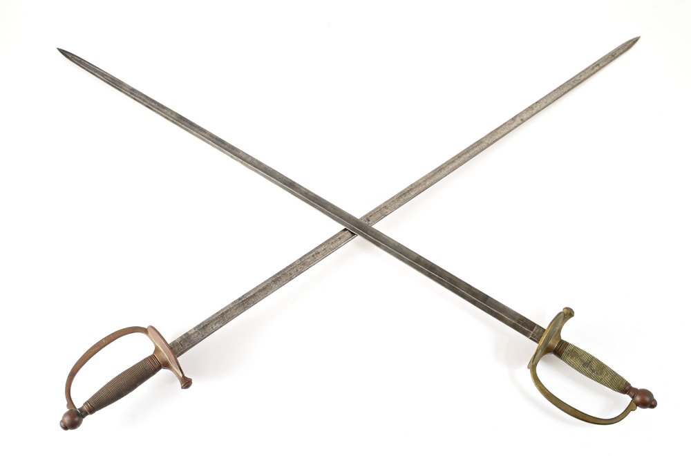 2 MODEL 1840 NCO CIVIL WAR ERA SWORDS: 2 MODEL 1840 NCO CIVIL WAR ERA SWORDS: Model 1840 non-commissioned officer swords, both with all brass hilts, no scabbards, to include 1) Ames marked 32 1/4'' blade, dated 1864. 2) Collins & Co. marke
