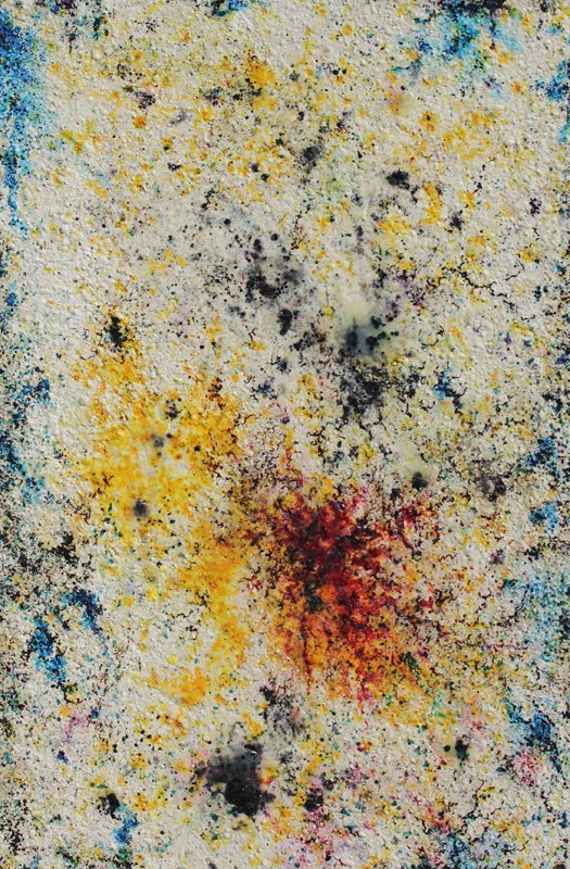 WM HOPPER ABSTRACT PAINTING "SONS OF THE EARTH": HOPPER, William H., (American, 1935-1997): "Sons of the Earth", Oil/Canvas, 30" x 20", stenciled on the canvas verso, also signed by the Artist and titled, wood frame with metal decoration 31 1/2" x 2