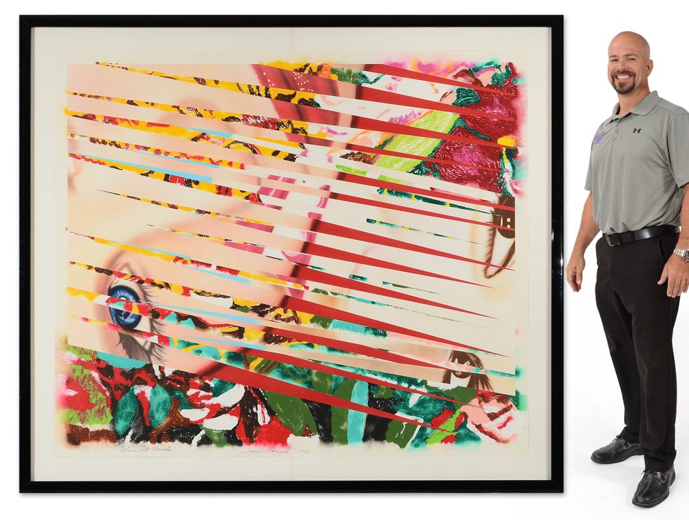 MONUMENTAL JAMES ROSENQUIST MONOTYPE/LITHOGRAPH: ROSENQUIST, James, (American, 1933- ): ''Flowers & Females'', Monotype/Lithograph, 60'' x 70'', pencil signed, dated 1986, titled lower left, #'d 22/29, archival float mounted and encased in custom bl