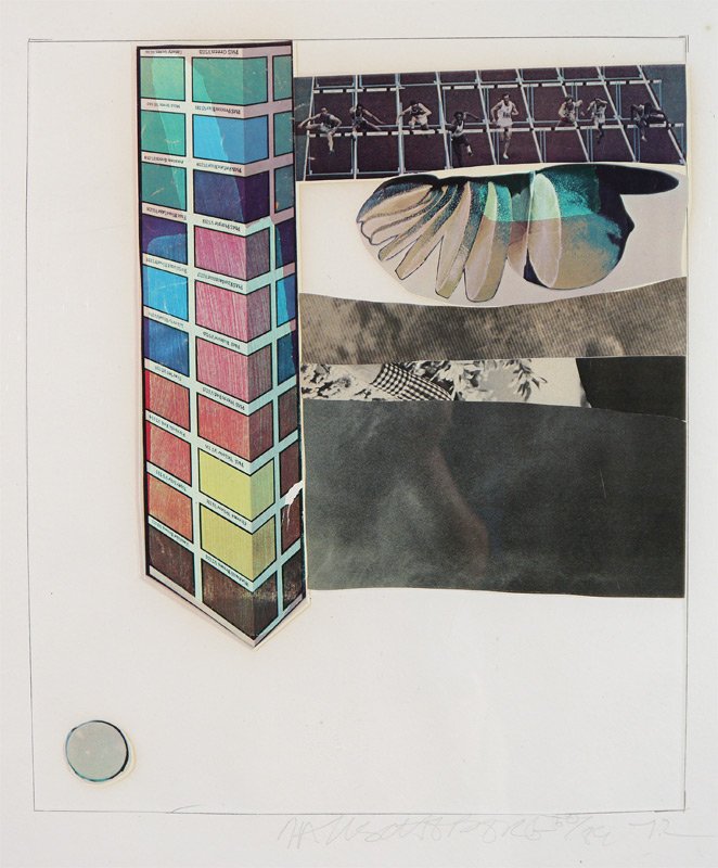 RAUSCHENBERG MIXED MEDIA PRINT ''HORSEFEATHERS 13IV: RAUSCHENBERG, Robert, (American, 1925-2008): Mixed Media Print from Horsefeathers thirteen, "IV", Lithograph, Screenprint, Pochoir, Collage and Embossing in Colors, Sight size 26 ½" x 21", pencil sig