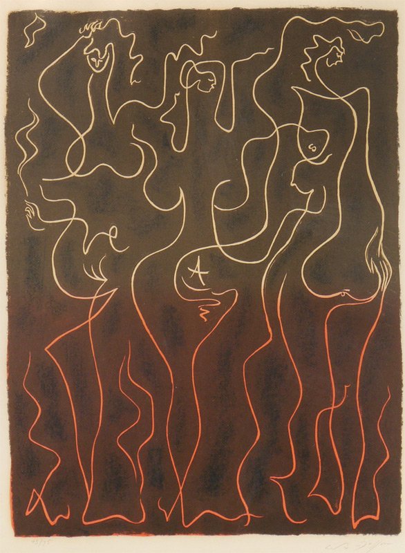 ANDRE MASSON NUDES LITHOGRAPH: MASSON, Andre, (French, 1896-1987): "Femmes", Lithograph, Sight size 24 1/2" x 19", pencil signed lower right, #'d 43/75 lower left, frame with wear 34 1/4" x 27".