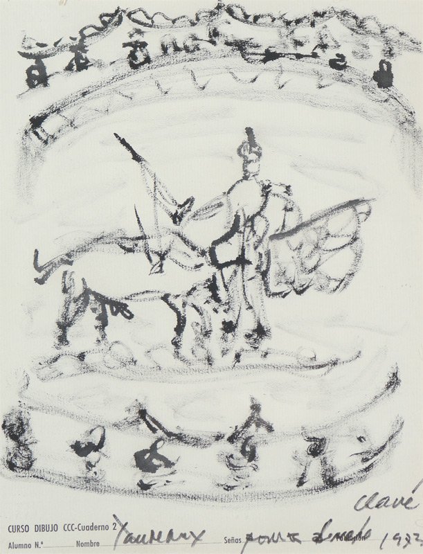 CLAVE BULLFIGHT DRAWING: CLAVE, Antoni, (Spanish, 1913-2005): Bullfight Scene, Marker Drawing, Sight size 9 1/2" x 7 1/4", signed, dated 1973, titled, framed 20" x 17".