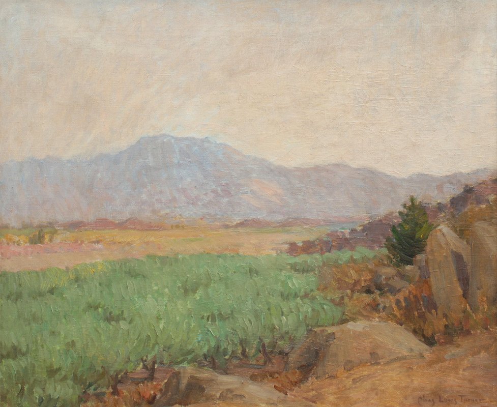 CHARLES LOUIS TURNER WESTERN LANDSCAPE PAINTING: TURNER, Charles Louis, (American, 1867-1919): Desert Landscape with Mountains in the Distance, Oil/Canvas, 20" x 24", signed lower right, encased in carved and painted frame with wear 26 1/2" x 30 1/2