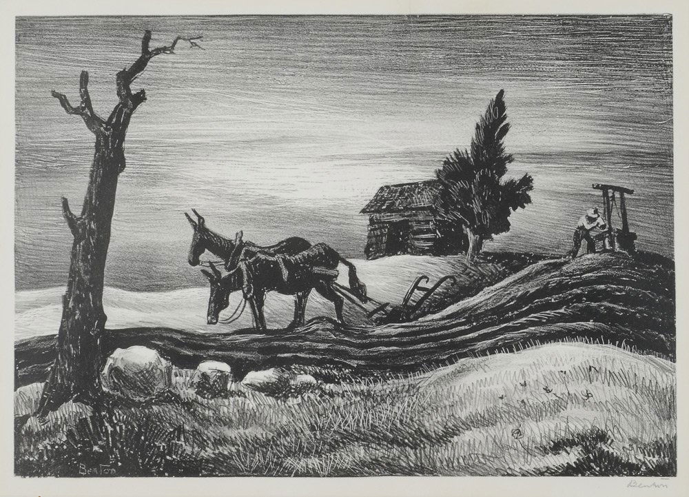THOMAS HART BENTON ''A DRINK OF WATER'' LITHOGRAPH: BENTON, Thomas Hart, (American, 1889-1975): ''A Drink of Water'', Lithograph, Sight size 10 5/8'' x 15'', pencil signed lower right, archivally framed with minor wear 19'' x 23 1/4'', From the Collect