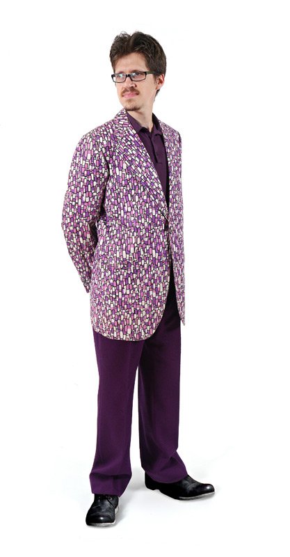 EMILIO PUCCI VINTAGE SPORTS COAT: EMILIO PUCCI VINTAGE SPORTS COAT: Repeating pattern of purple and pink pills, tagged Emilio Pucci by Ermenegildo Zegna, Tailored in Italy. Not marked to size, measures 18 1/2" across shoulders, 25" sl