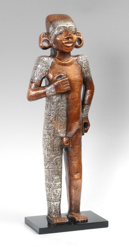 D'ARGENTA SILVER/COPPER ''ADOLESCENT'' SCULPTURE: D'ARGENTA SILVER/COPPER ''ADOLESCENT'' SCULPTURE: 27 1/2'' h., Silver clad reproduction (authorized by the Anthropological Museum in Mexico City) of an ancient Mexican figure titled ''The Adolescent''