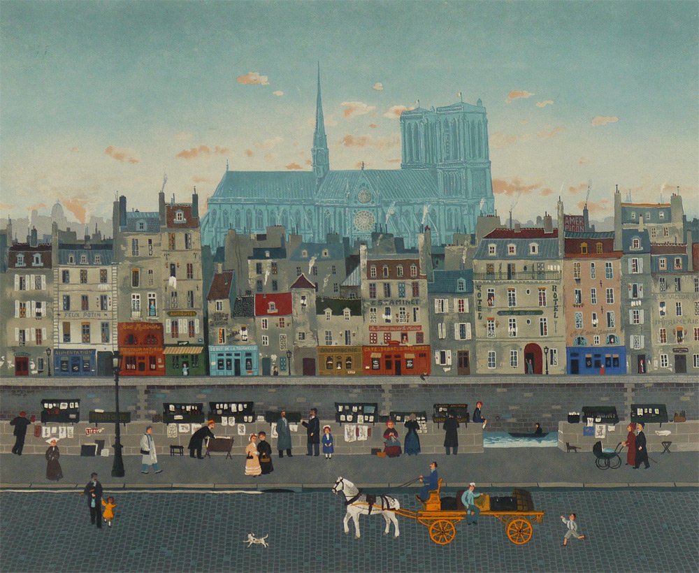 MICHEL DELACROIX OFFSET LITHOGRAPH "NORTE DAME": DELACROIX, Michel, (French, 1933- ): "Norte Dame", Offset Lithograph, Sight size 20 3/4" x 24 3/4", pencil signed lower right, #'d V/125, metal frame with wear 30" x 34".
