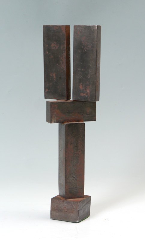 MARKHOFF IRON MODERN SCULPTURE: CUBIST MODERNE IRON SCULPTURE SIGNED MARKHOFF: 15 3/4" h., signed and dated '75.