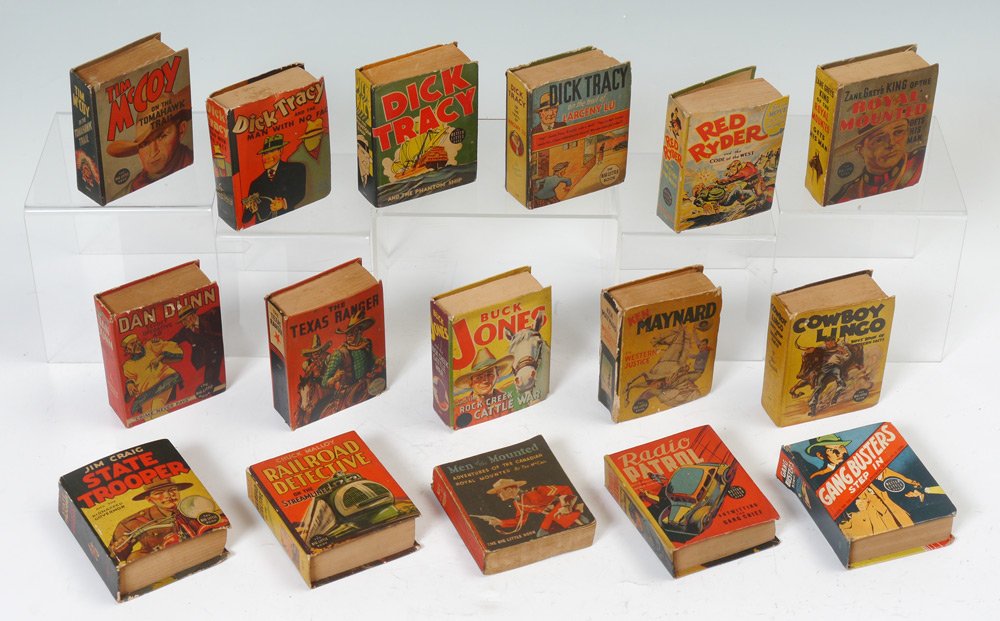16 BIG LITTLE & BETTER LITTLE BOOKS: 16 BIG LITTLE & BETTER LITTLE BOOKS: 16 books total to include 1436 "Tim McCoy on the Tomahawk Trail", 1453 "Railroad Detective on the Streamliner", 1170 "Dick Tracy on the Trail of Larceny Lu", 1491 