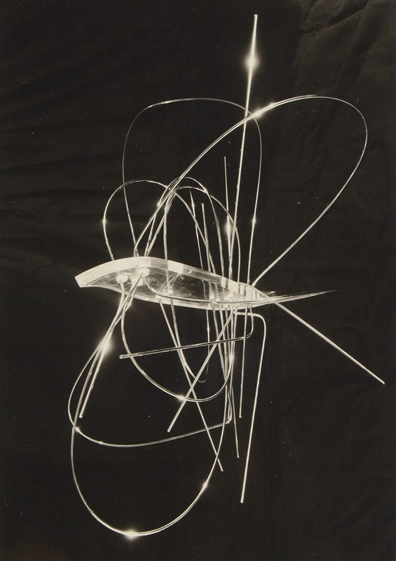 PHOTOGRAPH OF LASZLO MOHOLY-NAGY WORK: PHOTOGRAPH OF LASZLO MOHOLY-NAGY WORK: Photograph of Chrome Sculpture, marked verso "Plexiglass and Chrome Rods", 9 3/4" x 7", marked 385 top right, c. 1947.