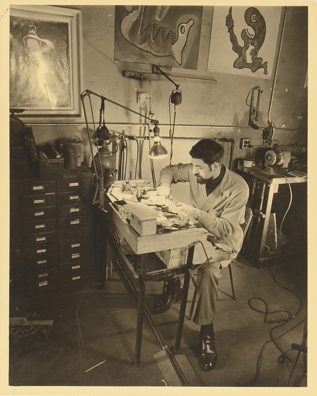 BERENICE ABBOTT PHOTOGRAPH: ABBOTT, Berenice, (American, 1898-1991): Photograph of Workshop, stamped and signed verso, 9 7/8" x 7 7/8".