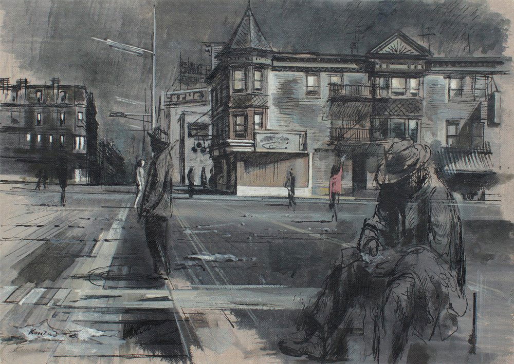 ADOLF KONRAD PRINCE STREET NEWARK PAINTING: KONRAD, Adolf Ferdinand, (American, 1915-2003): Prince Street, Newark, Oil/Canvasboard with Pen/Ink, 10 1/4" x 14", signed lower left, framed, 15 1/2" x 19 1/2".