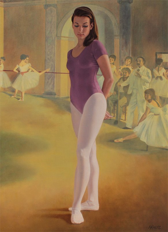 NAT KRATE ''AFTER DEGAS'' PAINTING: KRATE, Nathan (Nat), (American, 1917- ): ''After Degas'', Oil/Canvas, 40” x 29”, signed lower right, framed 41 1/2” x 30 3/4”.