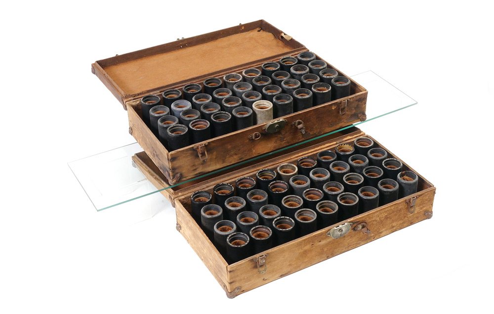 72 EDISON PHONOGRAPH CYLINDER ROLLS: 72 EDISON PHONOGRAPH CYLINDER ROLLS: Approx. 72 rolls of assorted music by assorted makers in 2 unique cloth covered wood carrying cases holding 36 rolls each. Cases measure 5 1/2'' x 24 1/4'' x 12''.