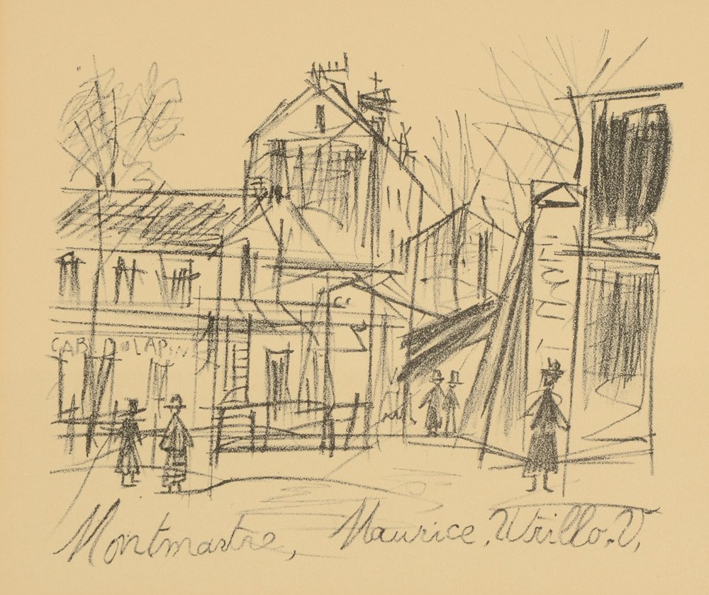 MAURICE UTRILLO "MONTE MARTE" LITHOGRAPH: UTRILLO, Maurice, (French, 1883-1955): "Monte Marte", Lithograph, Sight size 6 1/2" x 7 1/2", signed and titled in the plate, Ferdinand Roten Gallery label affixed verso, framed 12" x 12 5/8".