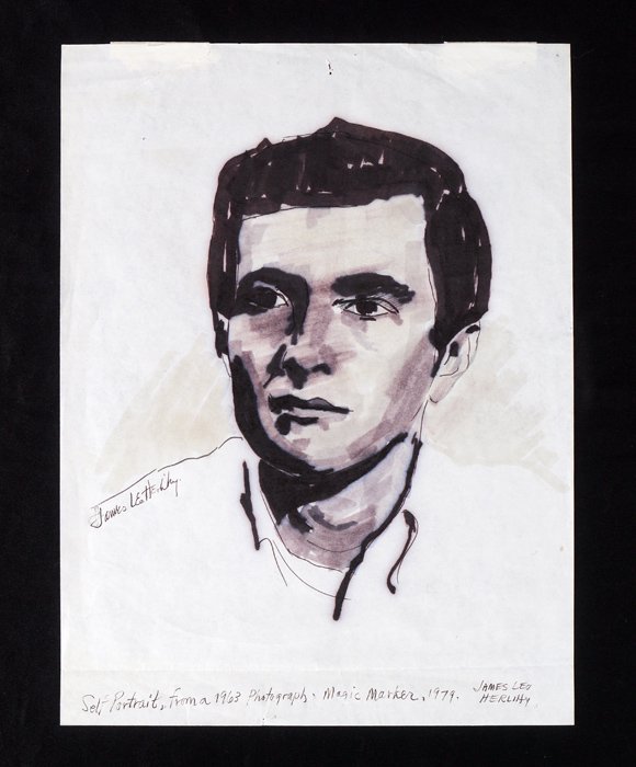 JAMES HERLIHY SELF PORTRAIT: Herlihy, James Leo: (1927-1993): A stunning and professional self-portrait of this handsome man of many talents. A bust study with close up of the face, it is rendered in black and grey by using Magic
