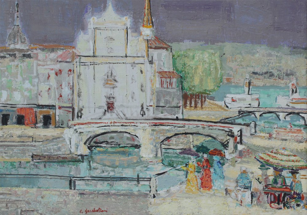 CRICOR GARABETIAN PARISIAN PAINTING: GARABETIAN, Cricor, (Armenian, 1908-1993): Paris View, Oil/Canvas, 18" x 25 1/2", signed lower left, framed, 22 3/4" x 30 1/2".