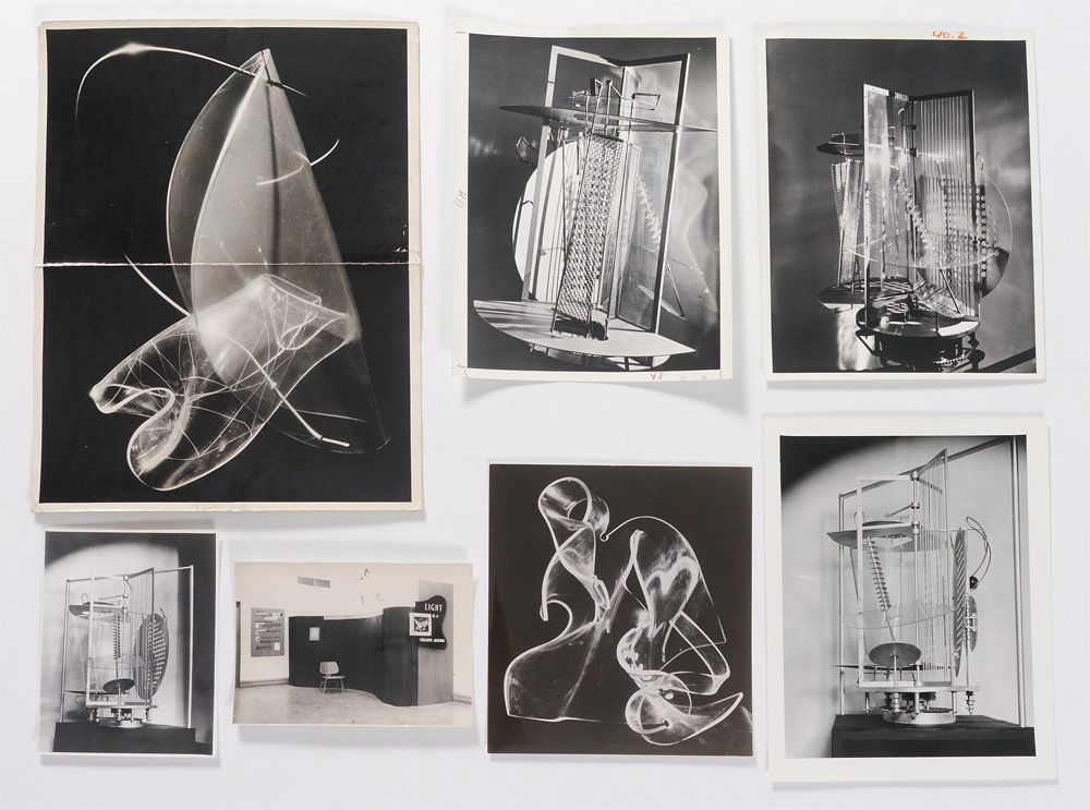 7 PC PHOTOGRAPHY LOT OF LASZLO MOHOLY-NAGY WORKS: 7 PIECE PHOTOGRAPHY LOT OF LASZLO MOHOLY-NAGY WORKS TO INCLUDE: 1) Photograph of Plexiglas sculpture, Rohm & Haas Company copyright verso; 2) Photograph of his Light-Space Modulator (1922-1930), as se
