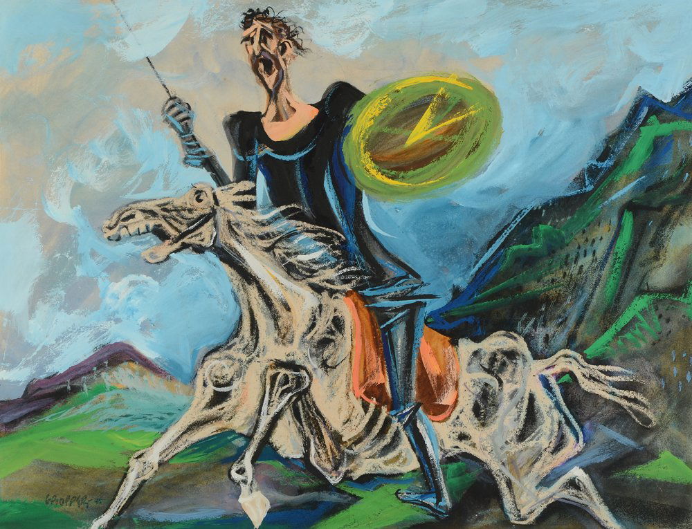 WILLIAM GROPPER PAINTING DON QUIXOTE: GROPPER, William, (American, 1897-1977): Don Quixote, Gouache, Sight size 19'' x 25'', signed lower right, dated 1945, fine contemporary framing 27 1/4'' x 33''. From the Collection of the Artist's ni