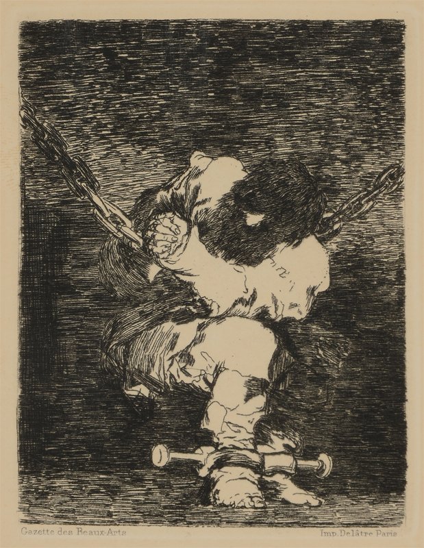 FRANCISCO GOYA ETCHING "LITTLE PRISONER": DE GOYA Y LUCIENTES, Francisco Jose, (Spanish, 1746-1828): "Little Prisoner", Etching, Sight size 5 1/2" x 4 1/2", contemporary frame 19 1/2" x 18 1/2". From a Posthumous Edition.