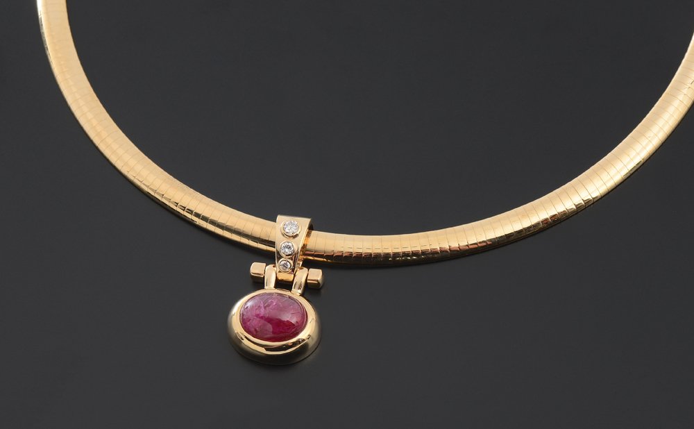 8.50 Ct RUBY SLIDE PENDANT OMEGA NECKLACE 38 GR.