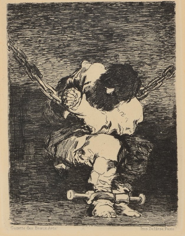 FRANCISCO GOYA ETCHING "LITTLE PRISONER": DE GOYA Y LUCIENTES, Francisco Jose, (Spanish, 1746-1828): "Little Prisoner", Etching, sight size 4 1/2" x 3 1/2", framed, 12" x 11 5/8".