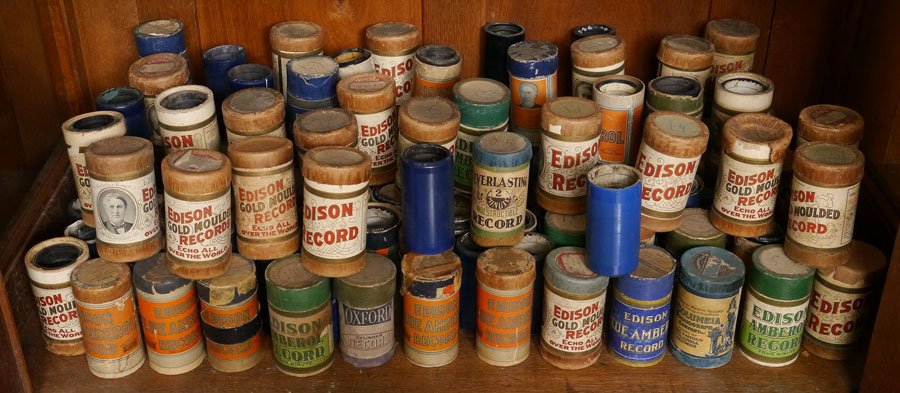 124 EDISON CYLINDER ROLLS: 124 EDISON CYLINDER ROLLS: For the Edison Standard phonograph, approx. 124 assorted songs and artist. Most with cardboard tubes, some loose.