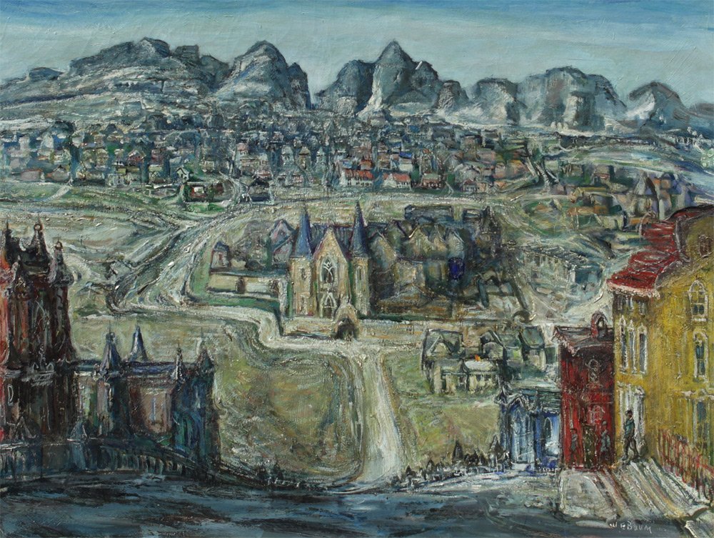 NATIONAL ACADEMY EXHIBITED BAUM PAINTING: BAUM, Walter Emerson, (American, 1884-1956): ''Medieval City'', Oil/Canvas, 30'' x 40'', signed lower right, original National Academy of Design 124th Fall Exhibition label affixed verso, encased in f