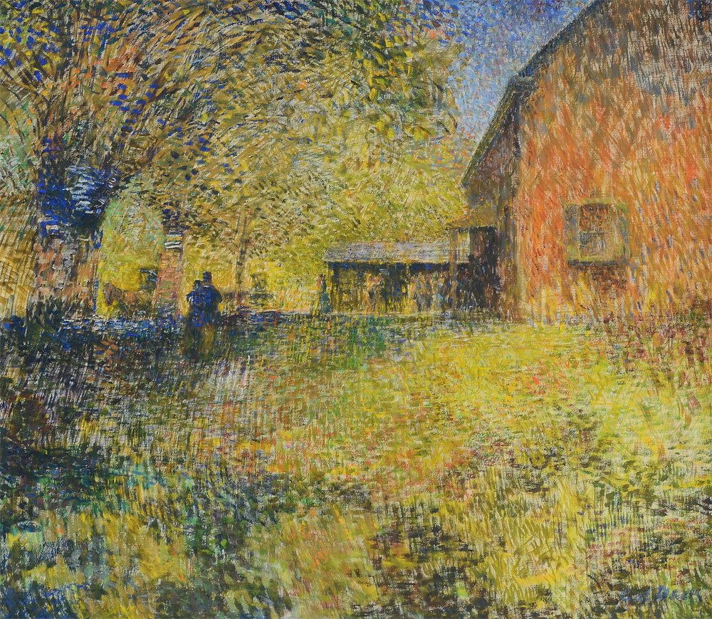 LEAL MACK ''SUMMER GATHERING'' PAINTING: MACK, Leal, (American, 1892-1962): ''Summer Gathering'', Oil/Canvas, 30'' x 24'', signed lower right, custom silver gilt contemporary fine framing 36 1/4'' x 40''.