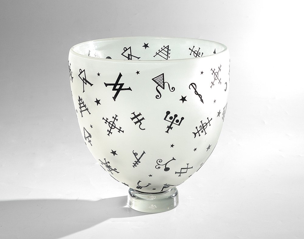 DUNCAN MCCLELLAN ART GLASS VASE: MCCLELLAN, Duncan, (American, 1955-): "Alchemist Dream" studio art glass vase, signed on base, 10 1/4" h. x 10"