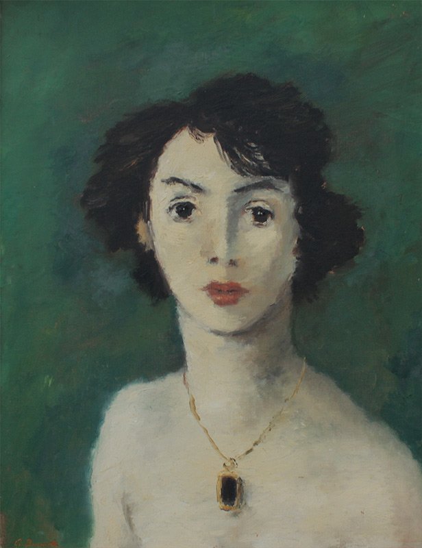 SFMOA EXHIBITED ALEXANDER BROOK PAINTING: BROOK, Alexander, (American, 1898-1980): "Isabella", Oil/Canvas, 18" x 14", signed lower left, San Francisco Museum of Art labels verso 1937, Courvoisier Galleries label, gilded original frame, 24 1/2