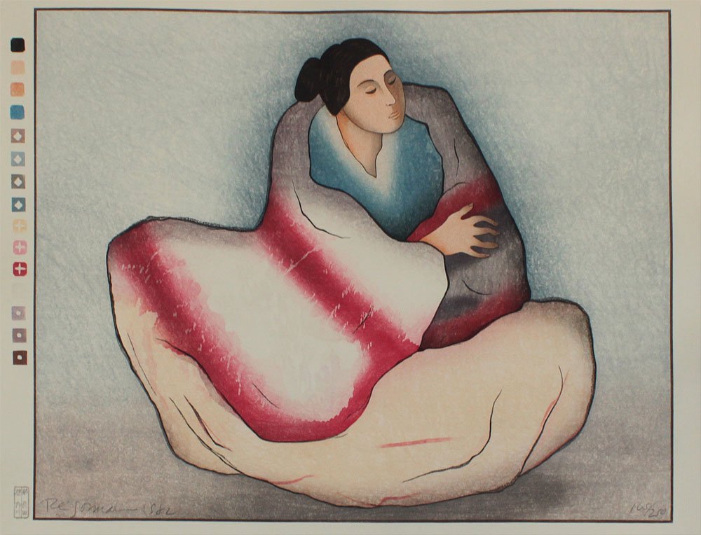 R C GORMAN WOODCUT MAYA: GORMAN, Rudolph Carl (R.C.), (American, 1931-2005): "Maya", Color Woodcut, With margins 18 1/2" x 22 1/2", pencil signed lower left, dated 1982, numbered 165/250 lower right, Taos Editions Blind Stamp