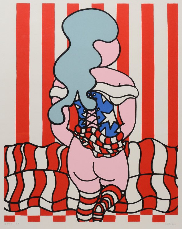 WILLIAM COPLEY AMERICAN FLAG NUDE SERIGRAPH: COPLEY, William Nelson, (American, 1919-1996): Untitled (American Flag), Serigraph, 30" x 21", signed lower left dated '73, numbered 108/300, unframed.