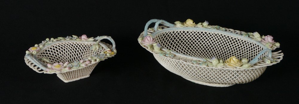 2 IRISH BELLEEK BASKETS: 2 IRISH BELLEEK BASKETS: A 12" and & 7" basket, each with condition issues.