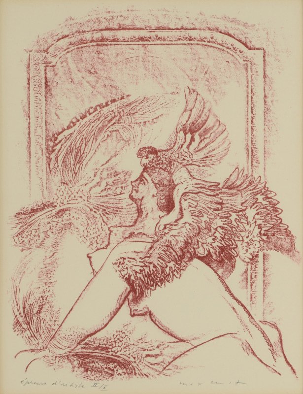 MAX ERNST SURREAL ARTIST PROOF LITHOGRAPH: ERNST, Max, (American, 1891-1976): Surreal Scene with Birdlike Human Figures, AP Lithograph, sight size 10 1/2" x 8", signed lower right and marked e'preuve d'artiste II/X, lower left, framed, 21 1/2"