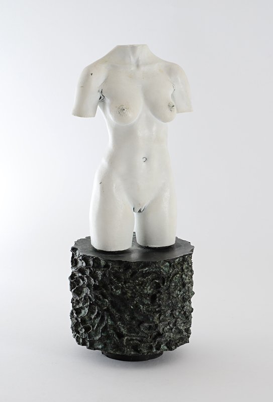 ROBERT GRAHAM NUDE BRONZE FOR MOCA IN WHITE: GRAHAM, Robert, (American, 1938): Torso for MOCA, Bronze in White, 11'' h., incised Armando G. underside, Vidacafe Piel de Bronse.