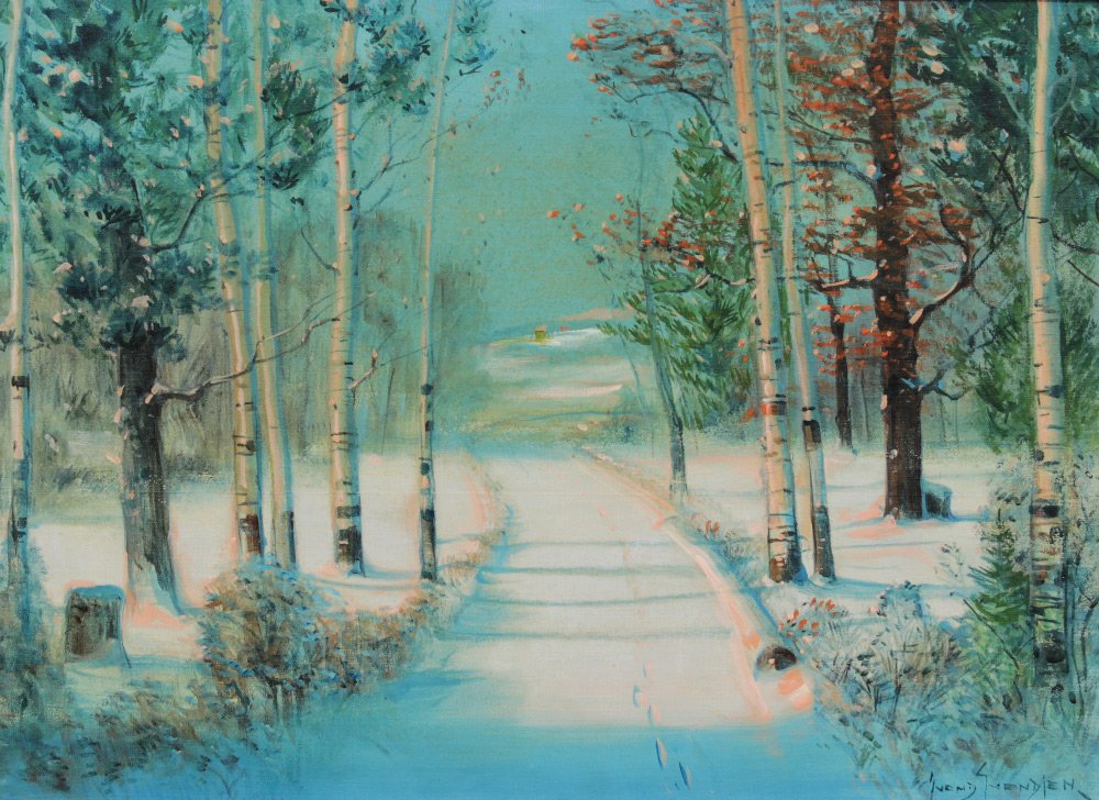SVEND SVENDSEN PAINTING: SVENDSEN, Svend, (American, 1864-1945): Winter Trail, Oil/Canvas, 22'' x 30'' signed lower right, carved and gilded frame, 27 1/2'' x 35 1/4''.