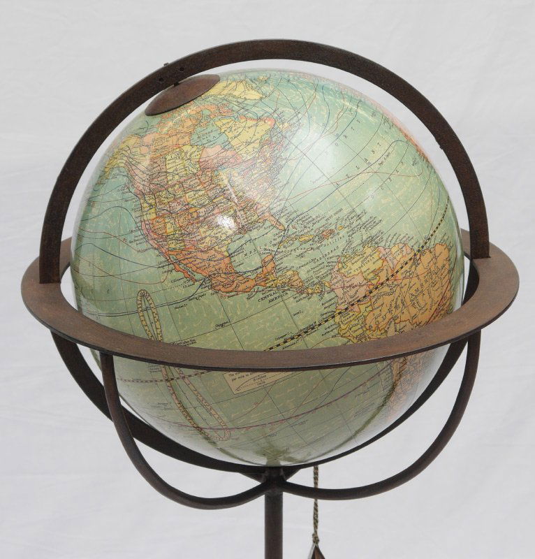 AUTHENTIC MODELS WORLD GLOBE ON STAND: AUTHENTIC MODELS WORLD GLOBE ON STAND: With original tag, overall measures 41" x 13" dia.